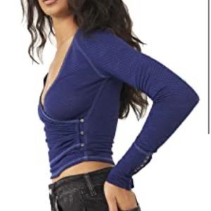 New Free People  Stretch Cotton Ruched Top Size Small Ink Combo, Size Small, $98